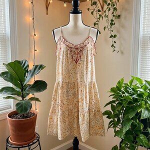 Natural Life Boho Cottagecore Floral Embroidered Mini Dress Spaghetti Strap